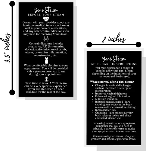 Vista 3 de Boutique Marketing LLC Yoni Steam - Tarjetas de instrucciones para el cuidado posterior al vapor, paquete de 50, tamaño de tarjeta de visita de 2 x