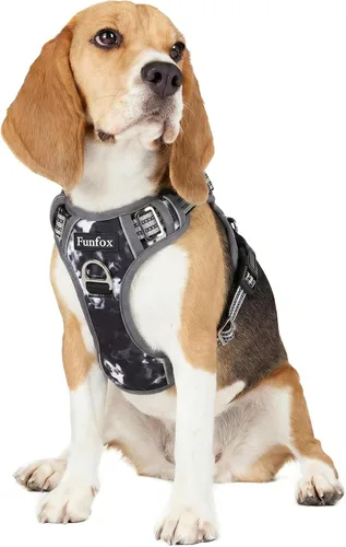 Vista 29 de Funfox Arnés para perro sin tirones, arnés de chaleco ajustable para mascotas, material súper suave con mango vertical, fácil control, paseo