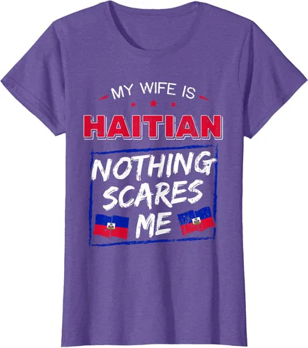 Vista 20 de My Wife Is Haitian Republic of Haiti Heritage Roots - Camiseta con bandera, Negro, S