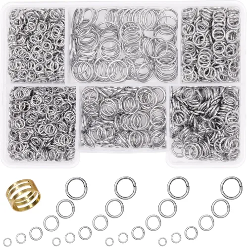 Vista 8 de 1400 anillos de salto de tamaño mixto para fabricación de joyas, llaveros, reparación de collares y manualidades de bricolaje, 0.157 in, 0.236 in