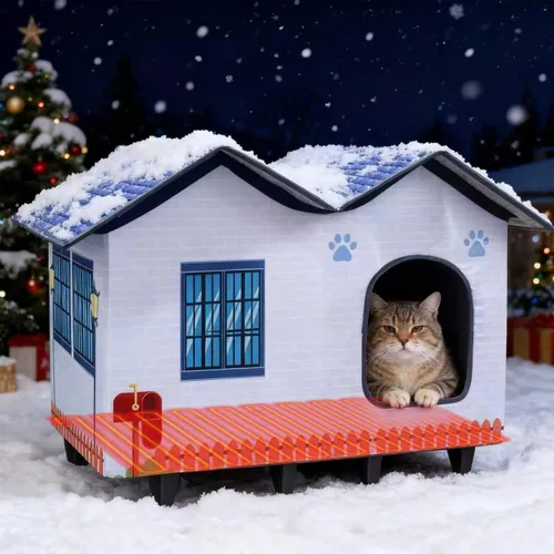 Vista 10 de Casas para gatos con calefacción para gatos de interior/exterior con cama para gatos elevada y resistente al agua, proporcionando un refugio seguro