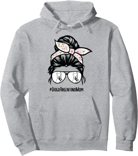 Vista 3 de Dogo Argentino dog mom messy bun hair glasses Dogo mama Pullover Hoodie Negro