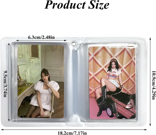 Vista 4 de Mini álbum de fotos de 3 pulgadas, carpeta de tarjetas huecas con corazón, soporte para tarjetas con colgante, 40 bolsillos (oso beige)