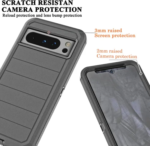Vista 5 de YmhxcY Funda para Pixel 8 Pro con funda duradera de 3 capas a prueba de caídas/a prueba de golpes, funda de goma sólida para Google Pixel 8 Pro-Negro