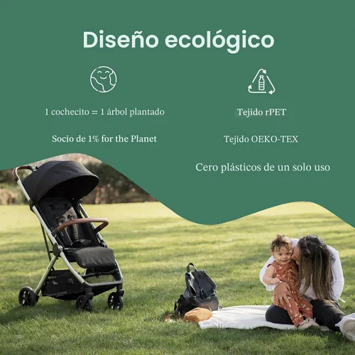 Vista 7 de Bombi Bēbee V2 Cochecito de Bebé Ligero - Cuero Vegano Premium, Plegado con Una Mano, Reclinación Infinita, Marco de Aluminio Grado Aeronáutico