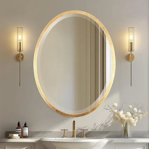 Vista 10 de OVALCREST - Espejo de pared ovalado de madera biselado para decoración del hogar, baño, tocador, dormitorio, sala de estar, pasillo - Estilo Londres