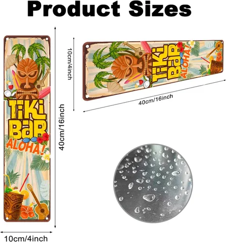 Vista 2 de Letrero de barra de Tiki – Decoración de metal hawaiano Luau – Suministros tropicales para fiestas de playa y piscina para verano, decoraciones