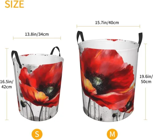 Vista 5 de Beautiful Poppy Flower Ink print Circular Hamper Waterproof Storage Bin Organizer Basket Laundry Hamper With Handles For Clothes Toys Small