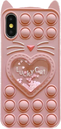 Vista 21 de Pop Case para iPhone 12/12 Pro, Funda de silicona con burbujas de gato negro afortunado de dibujos animados, brillo, estrellas, burbujas de arena
