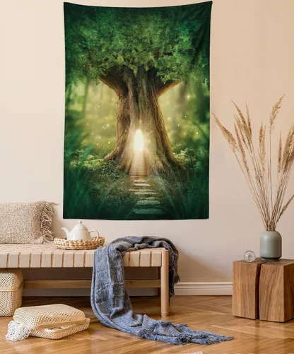 Vista 63 de Ambesonne Tapiz de hongos, atmósfera psicodélica, escena astral estrellada con motivos orientales trippy, decoración de tela para colgar en la pared