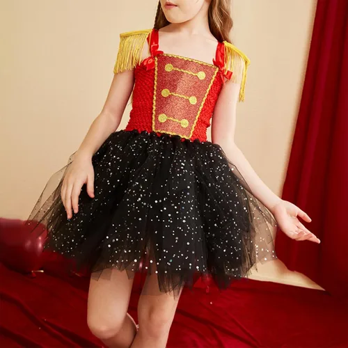 Vista 4 de HUIJZG Disfraz de soldado de Navidad para niños y niñas, con lentejuelas, tutú de tul, conjunto de sombrero, disfraz de fiesta de cosplay