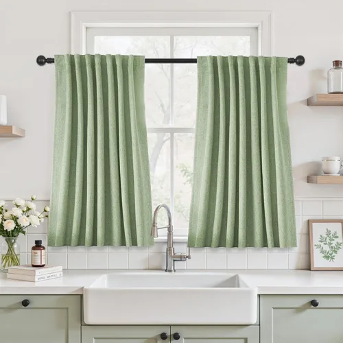 Vista 14 de UHITECH Cortinas cortas de lino de 24 pulgadas de largo para ventanas pequeñas de granja, cortinas opacas modernas para sala de estar, pestañas