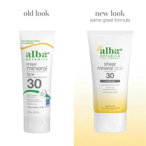 Vista 3 de Alba Botanica Protector solar para cara, loción mineral transparente sin fragancia, SPF 30 de amplio espectro, resistente al agua y biodegradable