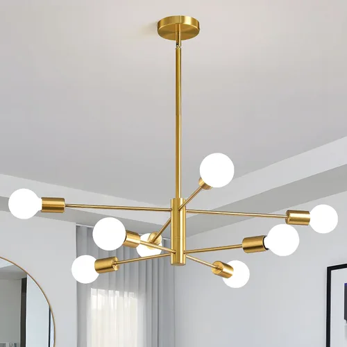 Vista 22 de KAISITE - Candelabro Moderno Sputnik - Candelabro de 6 Luces con Ajuste de Altura, Acabado en Negro y Oro para Cocina, Dormitorio y Vestíbulo