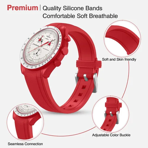 Vista 2 de Compatible con Omega X Swatch Moonswatch Speedmaster, correa de reloj de goma en relieve de 0.787 pulgadas para Omega x Swatch Speedmaster