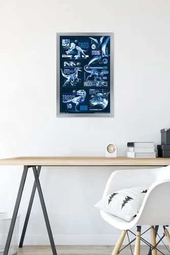 Vista 35 de Trends International Jurassic World: Fallen Kingdom - Póster de pared con cuadrícula, 14.725 x 22.375 pulgadas, versión enmarcada de madera