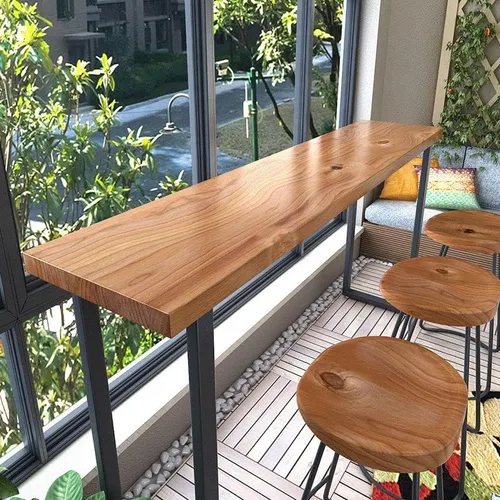 Vista 7 de Mesa de bar, estrecha y larga de madera, mesa rectangular para cocina, comedor, mesa de café, reposapiés, mesa de altura para espacio estrecho, sala
