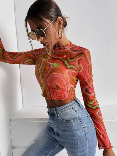 Vista 4 de SheIn Blusa ajustada de malla con cuello alto falso para mujer