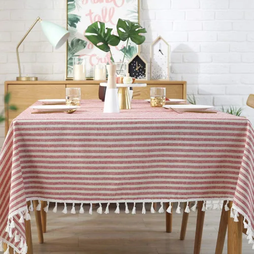Vista 12 de AMZALI Mantel de Rayas con Borlas de Algodón y Lino Resistente a Manchas/A Prueba de Polvo Impermeable Cubierta de Mesa para Decoración de Mesa
