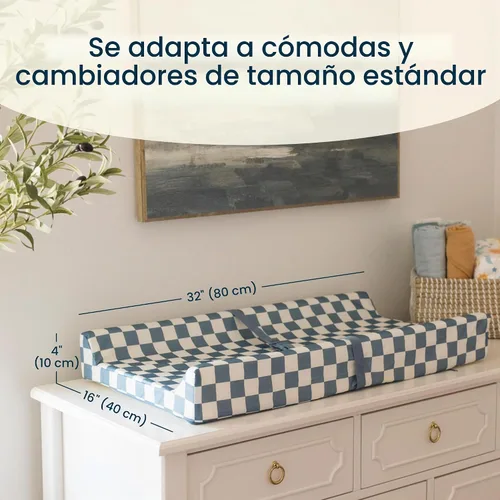 Vista 4 de Tiny Twinkle Cambiador de pañales para tocador y mesa de guardería, impermeable, lavable y a prueba de desorden con correa de seguridad, base Damas
