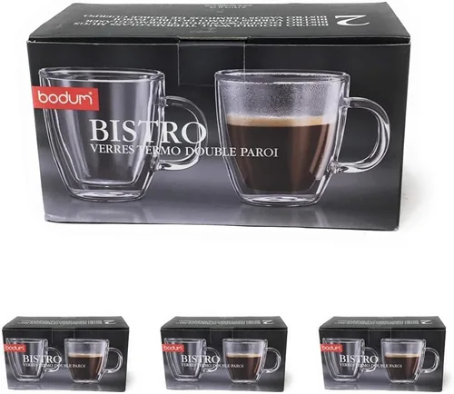 Vista 5 de Bodum 5 oz Bistro Taza para expreso de doble pared, vidrio borosilicato resistente al calor, juego de 2, transparente