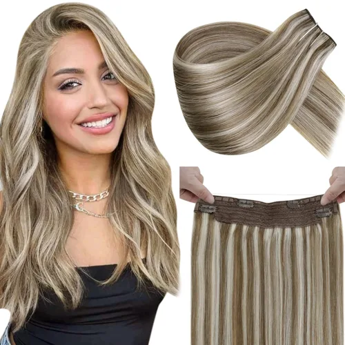 Vista 13 de LaaVoo Extensión de cola de caballo de cabello humano marrón para mujer, extensiones de cola de caballo marrón oscuro, extensiones de cabello humano