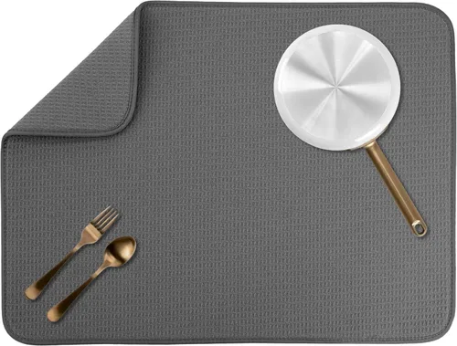 Vista 49 de S&T INC. Tapete de microfibra para secado de platos, reversible y absorbente para cocina, de 16 x 18 pulgadas, color negro