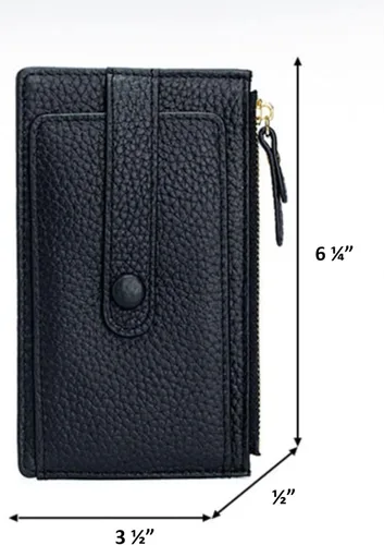 Vista 3 de Cartera delgada de piel auténtica para mujer, con tarjetero plegable para tarjetas de identificación, d1 negro