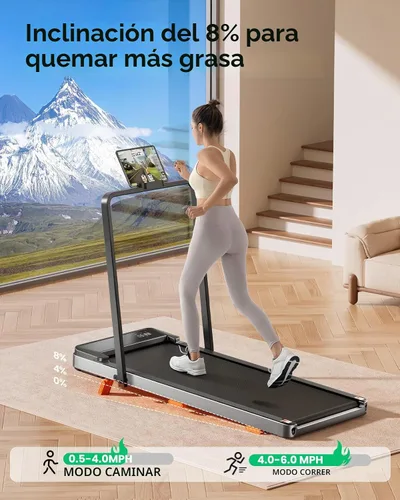 Vista 2 de TREAFLOW Cinta de correr para el hogar con inclinación, caminadora con barra de mango Plateado