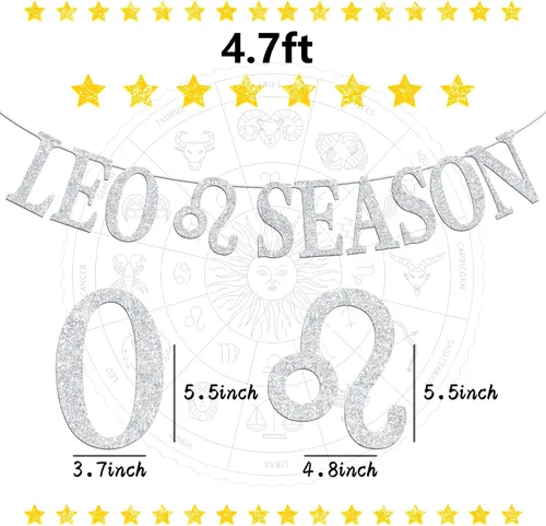 Vista 2 de Cartel de la temporada de Leo, cartel de Big Leo Energy, 12 Constelaciones Tema de Historia de Feliz Cumpleaños, Suministros de Decoración de Fiesta