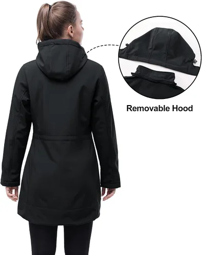 Vista 2 de 33,000ft Chaqueta impermeable Softshell larga para mujer con capucha forro polar cortavientos cortavientos