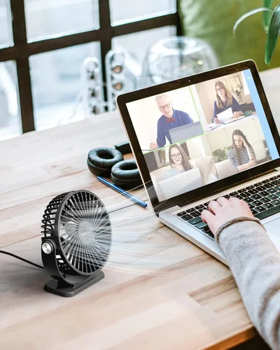 Vista 7 de TriPole Ventilador de escritorio pequeño alimentado por USB, ventilador portátil de 3 velocidades, mini ventilador de flujo de aire fuerte, rotación