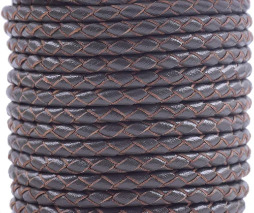 Vista 43 de 2 yardas 8.0mm Cordón redondo de cuero trenzado auténtico marrón antiguo para corbata de bolo
