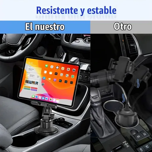 Vista 6 de Soporte para iPad para coche, soporte para teléfono, rotación universal de 360°, brazo largo ajustable, para teléfono celular de 4 a 13 pulgadas