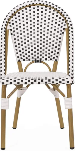 Vista 9 de Christopher Knight Home Philomena - Silla francesa para exteriores (juego de 4), color negro + blanco + acabado de bambú Negro + blanco + acabado
