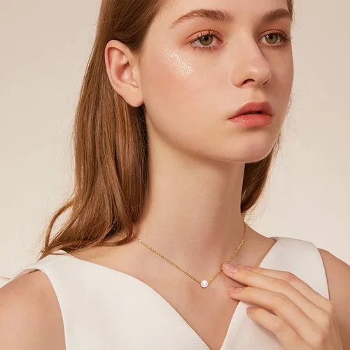 Vista 5 de Collar de perlas de oro amarillo de 14 quilates para mujer, cadena duradera de oro real con colgante de perla cultivada individual, regalo