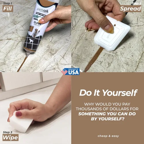 Vista 3 de PentaUSA Lechada para Azulejos - Reparaciones de Relleno de Lechada Grande, Kit de Reparación de Lechada de Secado Rápido, Fórmula Inodora - Incluye