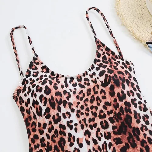 Vista 7 de CYee Traje de baño sexy de leopardo para mujer, con control de abdomen, traje de baño de una pieza, sin espalda