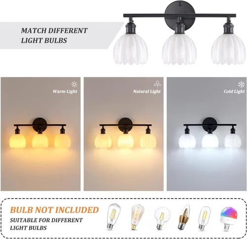 Vista 105 de Shenmoyl Lámparas de baño, lámpara de pared de 2 luces para tocador sobre espejo con pantalla de vidrio tulipán blanco para dormitorio, sala