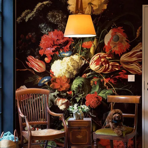 Vista 3 de Zeeko Murales de pared florales oscuros para despegar y pegar, 59 pulgadas de ancho x 98 pulgadas de alto, papel tapiz de flores 3D vintage