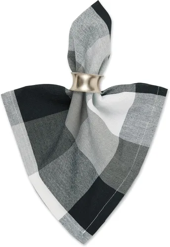 Vista 3 de DII Tri-Color Check Collection - Juego de servilletas 100% algodón, 20 x 20 pulgadas, color negro, 6 piezas
