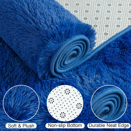 Vista 5 de Kelarea - Alfombra azul marino para dormitorio, de 2 x 3 pies, alfombra mullida y esponjosa para sala de estar, alfombra pequeña y suave