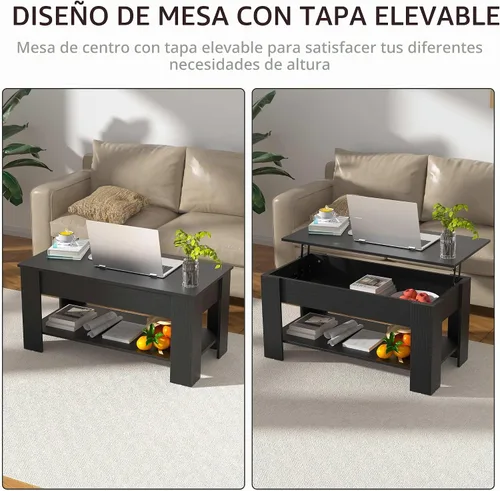 Vista 7 de Mesa auxiliar de madera rústica con almacenamiento, mesa consola y escritorio oculto para sala de estar Negro