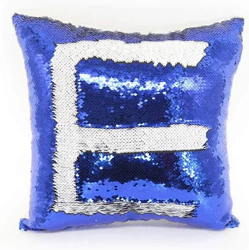 Vista 5 de H-E Funda de cojín cuadrada en blanco reversible con lentejuelas mágicas deslizantes para sublimación (azul)