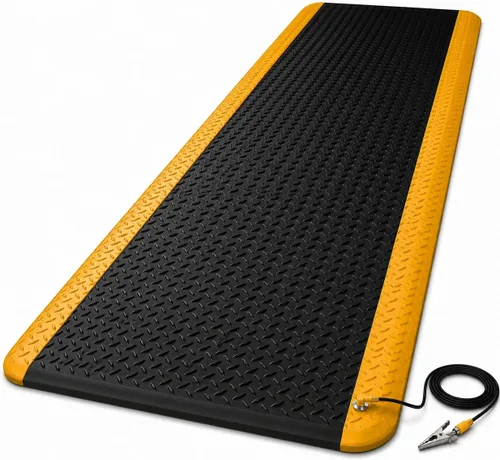 Vista 7 de Tapete conductor antifatiga ESD de 3 x 5 pies, placa de diamante duradera y resistente, alfombrilla ergonómica de esponja suave, antideslizante