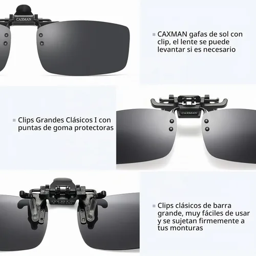 Vista 4 de Gafas de sol polarizadas con clip de metal abatibles y sin montura para gafas graduadas Negro