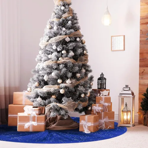 Vista 6 de Skylety Falda de árbol de Navidad de 36 pulgadas, con volantes, de tul y lentejuelas, redonda brillante de doble capa, para Navidad, vacaciones, Año