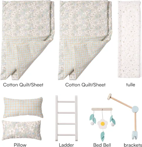Vista 3 de ROBOTIME Literas de muñeca de bebé, cunas de madera para muñecas de 18 pulgadas, cama apilable para muñecas de muñeca para muñecas americanas