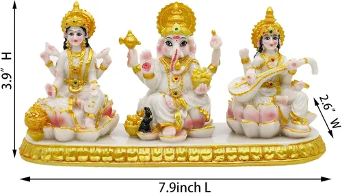 Vista 6 de Estatua india de Ganesha Lakshmi Saraswati – 3.9 pulgadas de alto Dios hindú Ganpati Laxmi para decoración de tablero de automóvil, India Murti