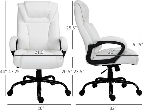 Vista 3 de Big and Tall 400lbs Executive Office Chair with Wide Seat, Computer Desk Chair with High Back PU Leather Ergonomic Upholstery, Adjustable Height and